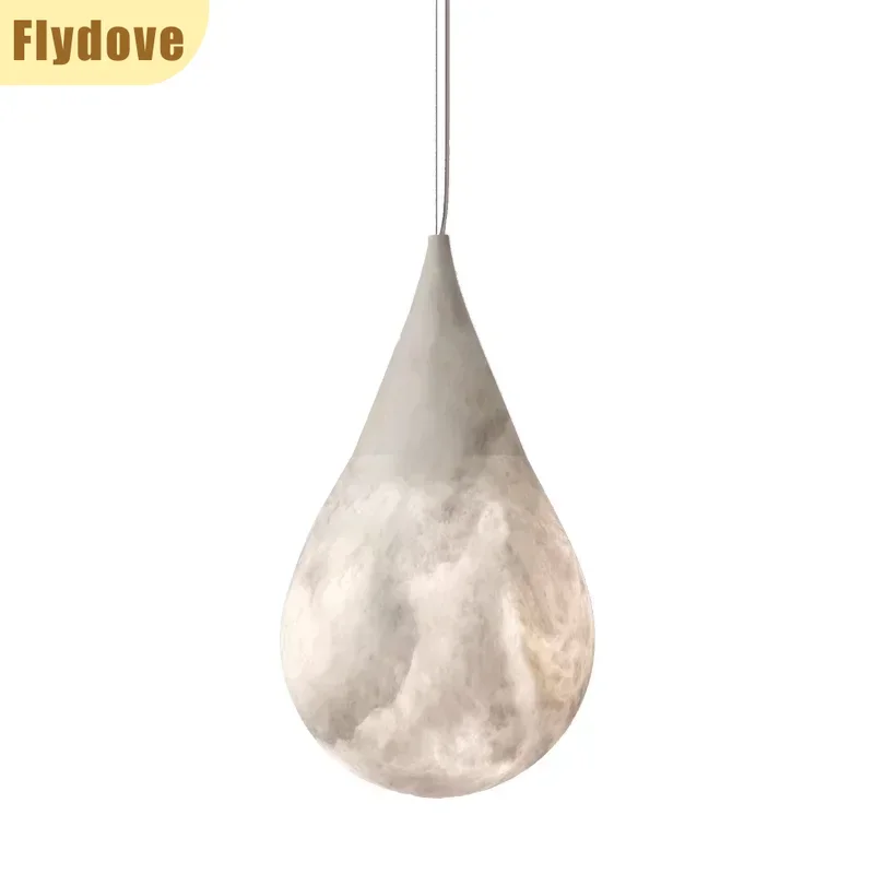 Spanish Modern Natural Marble Droplet Shaped LED Brass Pendant Light Creative Restaurant Kitchen Bedroom Decoration Lighting
