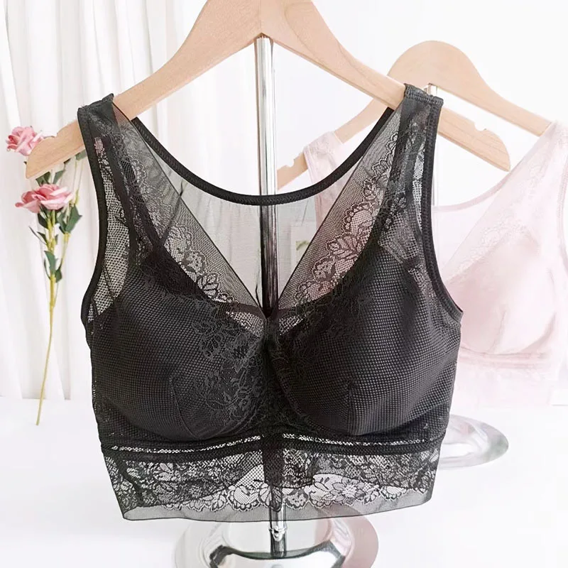 Bras for Women Thin Wireless Breathable Sexy Lace Cutout Flower Soft Lingeries  Plus Size 6XL  Vest Net Brassiere