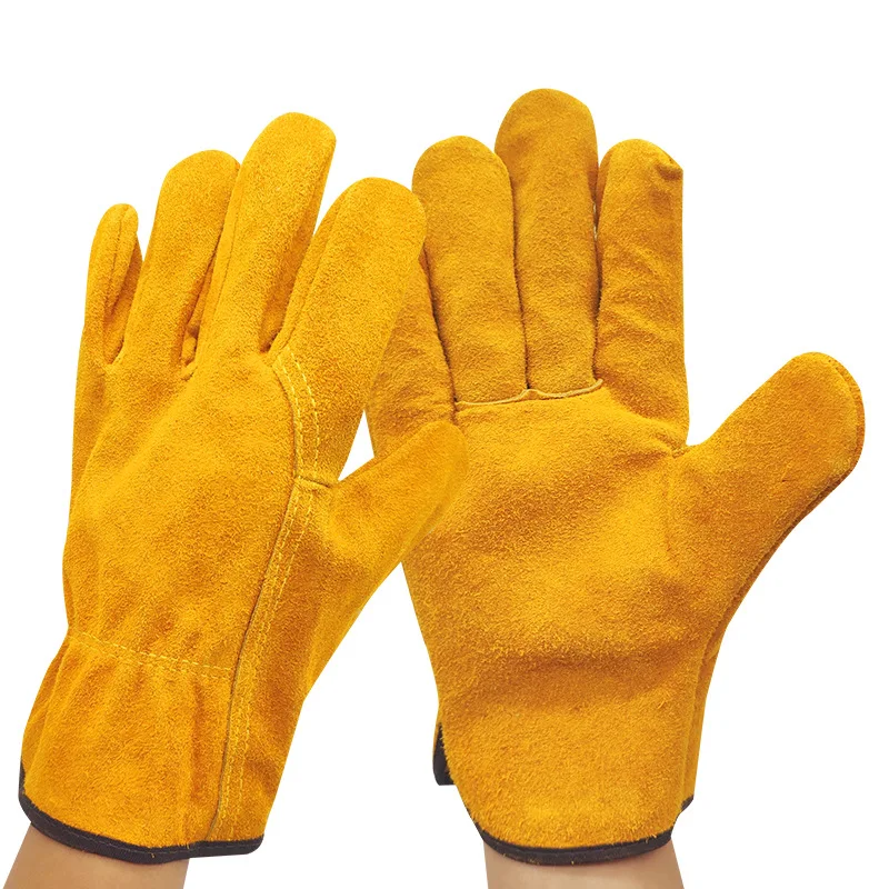 Guantes de trabajo de cuero de vaca para hombre y mujer, manoplas cálidas de Cachemira a prueba de viento, protección de seguridad, 200g