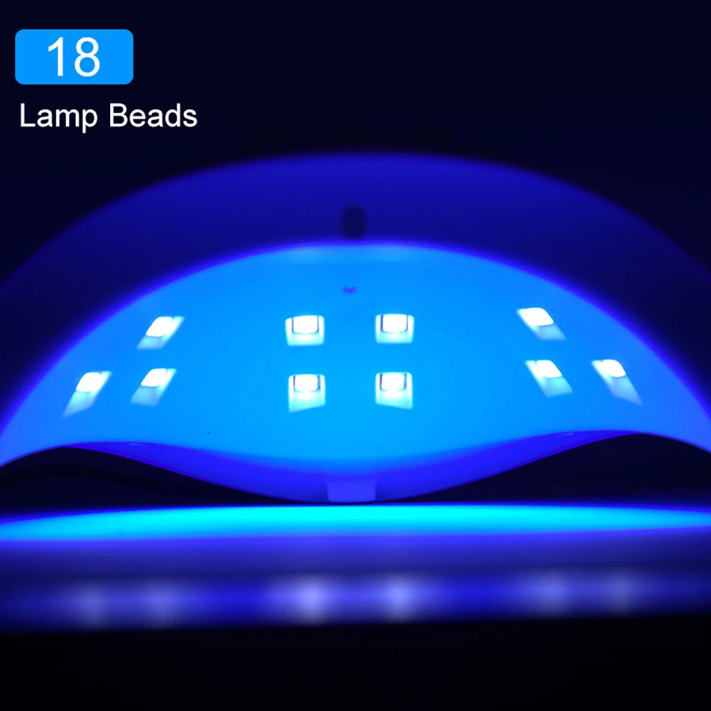 เครื่องเป่าเล็บร้อนพร้อมลูกปัด18ชิ้นโคมไฟ LED UV แบบพกพาสาย USB โคมไฟเล็บสำหรับอบแห้งเล็บเคลือบเงา