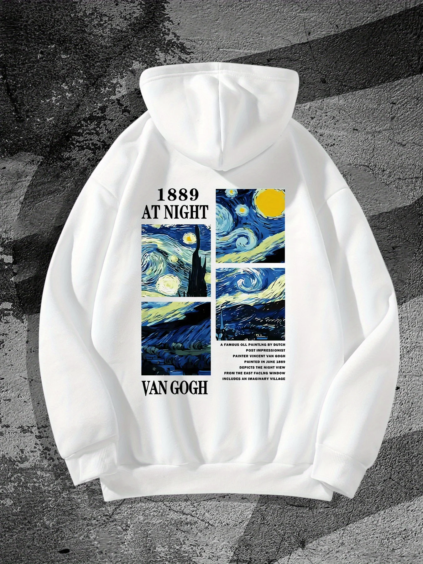 

Men'S Starry Night Hoodie - Cozy Fall/Winter Pullover with Drawstring, Casual Loose , Artistic Sky Design