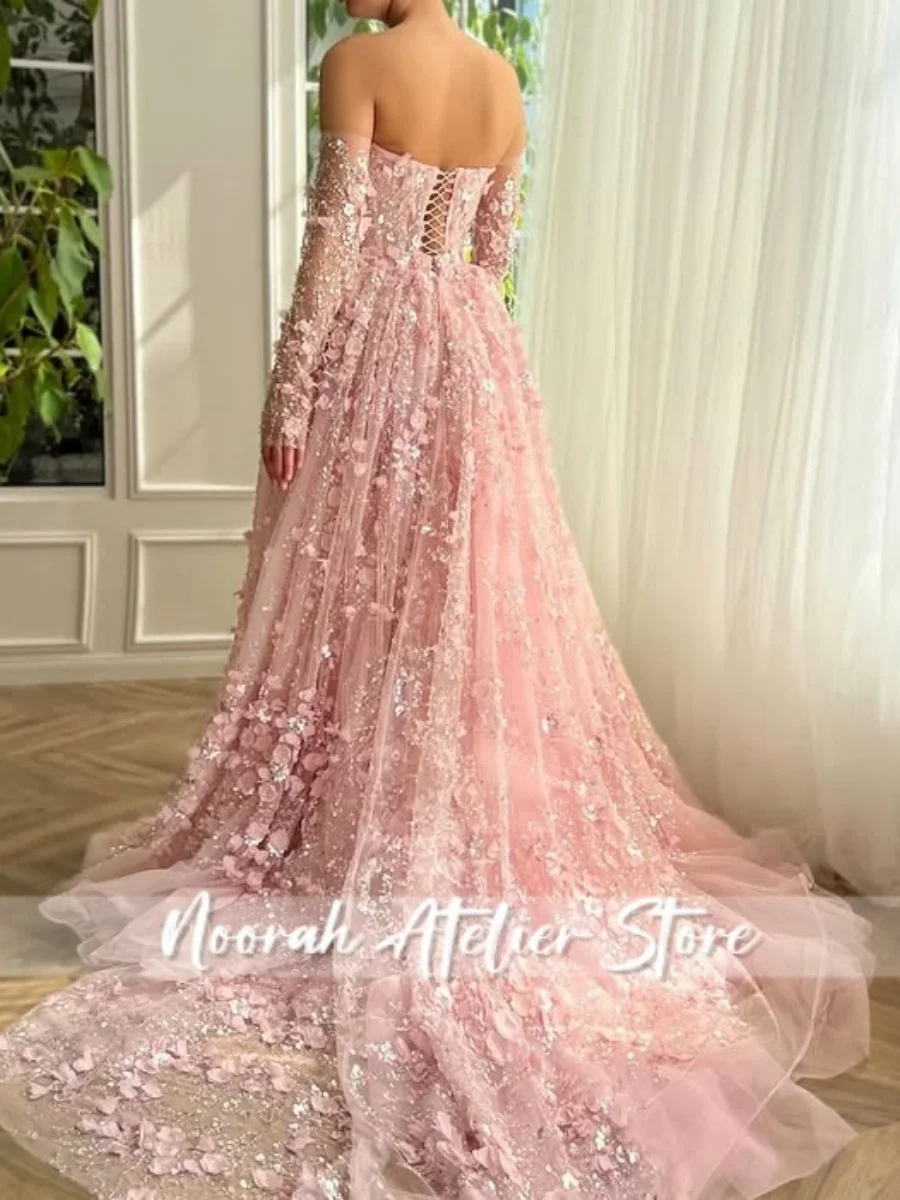 Elegante doce rosa 3d flor lantejoulas luxo dubai vestidos de noite aline vestidos de casamento 2025 vestido formal 2025 personalizado