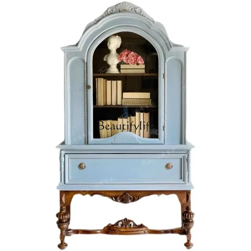 

LJYFrench antique bookcase European solid wood carving display cabinet can be customized