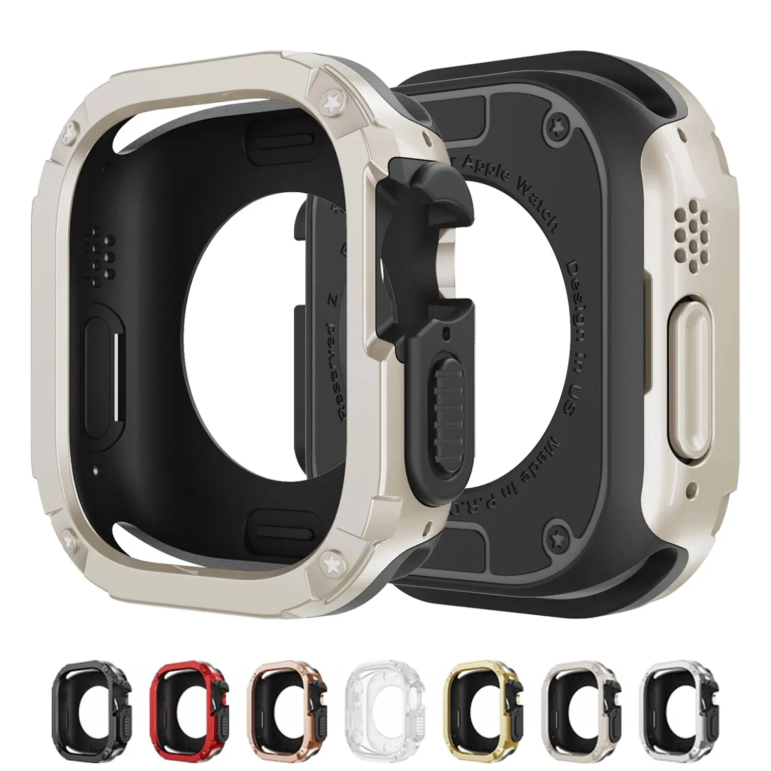 2 in 1 Case For Apple Watch Series 9/8/7/SE/6/5/4 41mm 45mm 40mm 44mm TPU + PC Shockproof Protector Bumper For IWatch Ultra 49mm