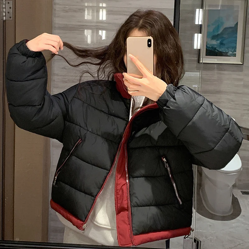 เสื้อแจ็คเก็ตคอตั้งผ้าฝ้ายผู้หญิง แฟชั่นเกาหลี แจ็คเก็ตพาร์กาสั้นหลากสี เสื้อแจ็คเก็ตบุผ้าฝ้ายอุ่นๆ สำหรับผู้หญิง