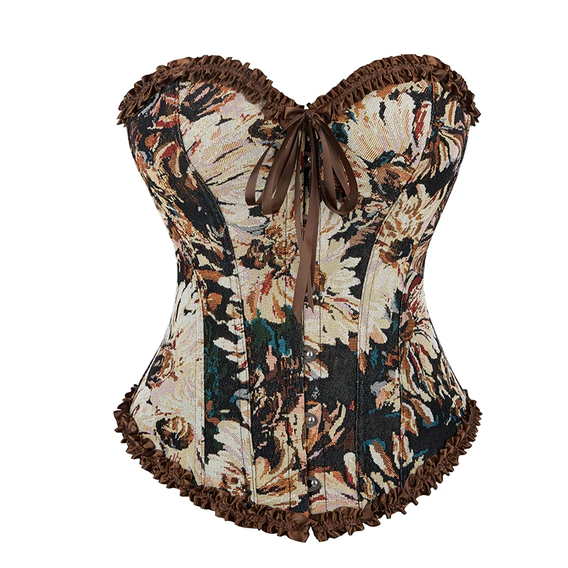 Damski klasyczny, renesansowy, sznurowany, stokrotka, marszczony, żakardowy gorset 12, plastikowy gorset kostny
