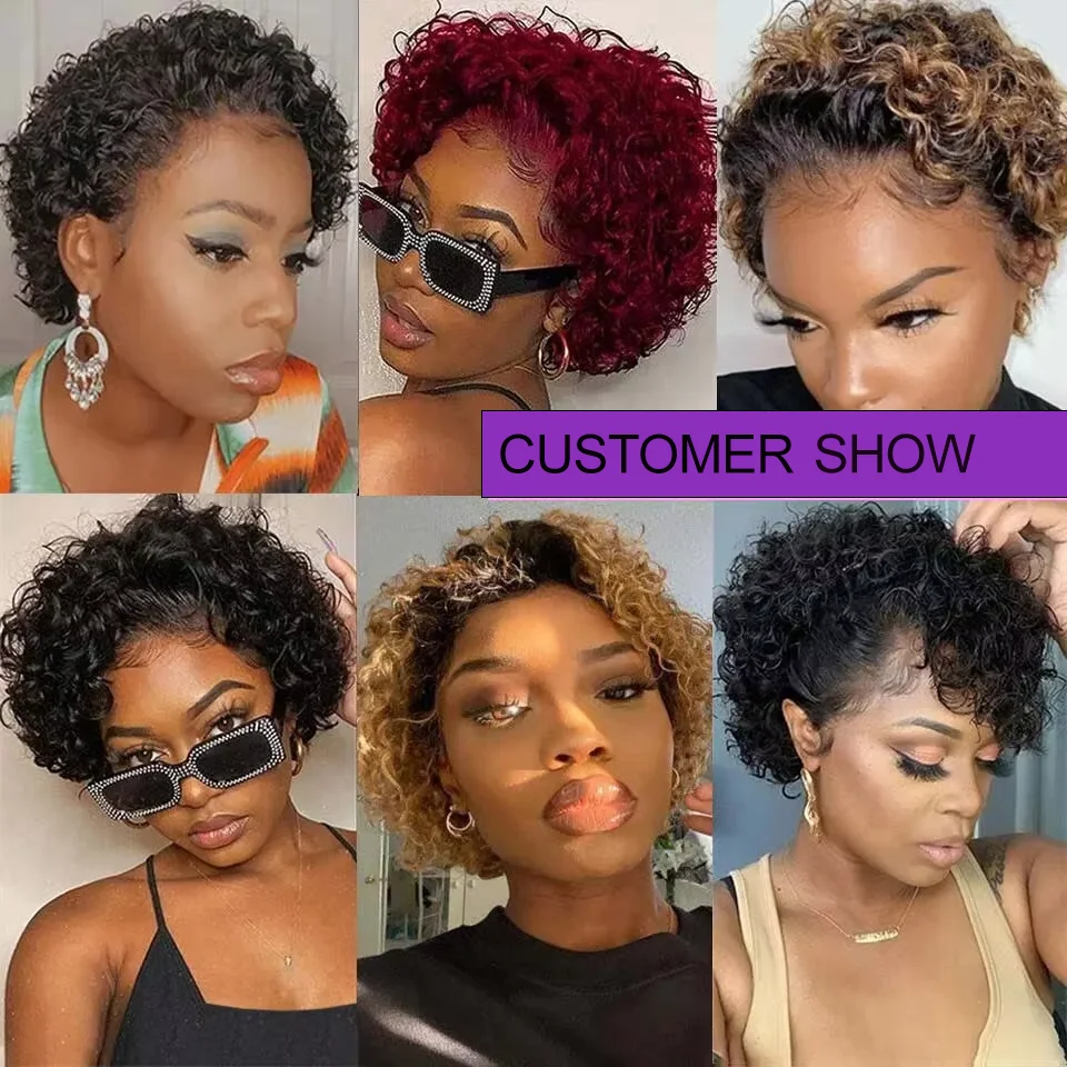 P427 Highlight Ombre Brown 13x1 Lace Front Pixie Cut Wigs 100% Human Hair Pre-Plucked Hairline Brazilian Virgin Hair Remy Hair - Image 2