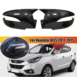 For Hyundai IX35 2011-2015 Car Rearview Side Mirror Cover Wing Cap Exterior Sticker Door Rear View Case Trim Carbon Fiber Style