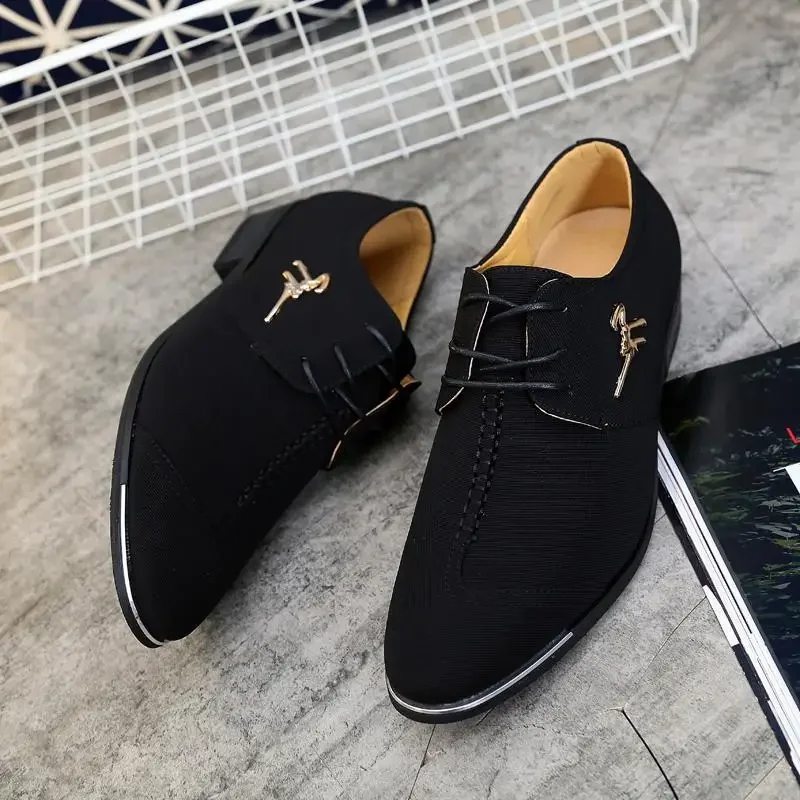 Formal Business Leather Shoes Men\'s Soft Bottom Three Connector Men\'s Black Interview Security Men\'s Shoes for Work Fashion Shoe