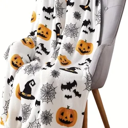 1pc Halloween Theme Flannel Blanket Spider Web Witch Hat Black Bat Pumpkin Print Soft Cozy Throw Blankets perfect Gifts