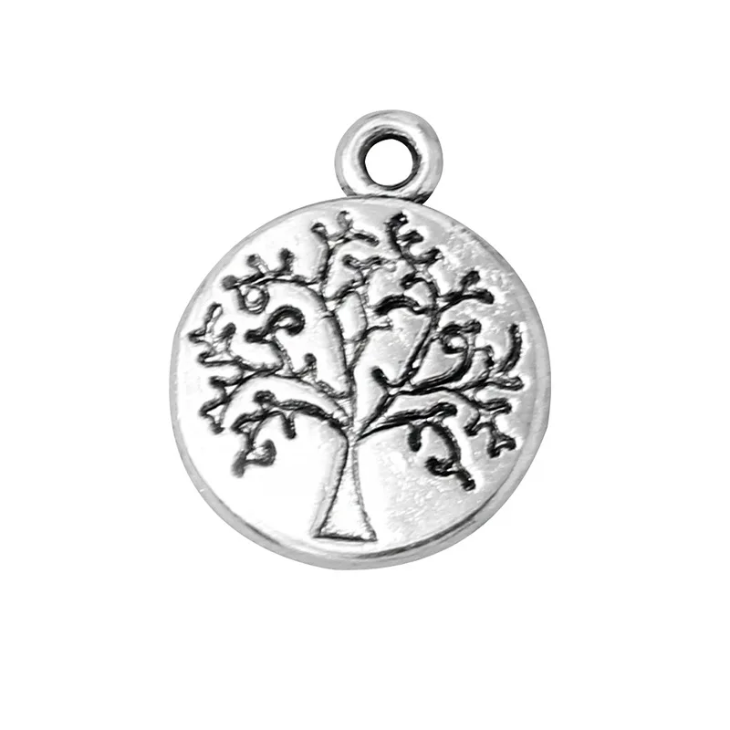 10pcs DIY Vintage Silver Round hollow Tree of Life Pendant Earring Creative Alloy Accessories Material charms for jewelry making