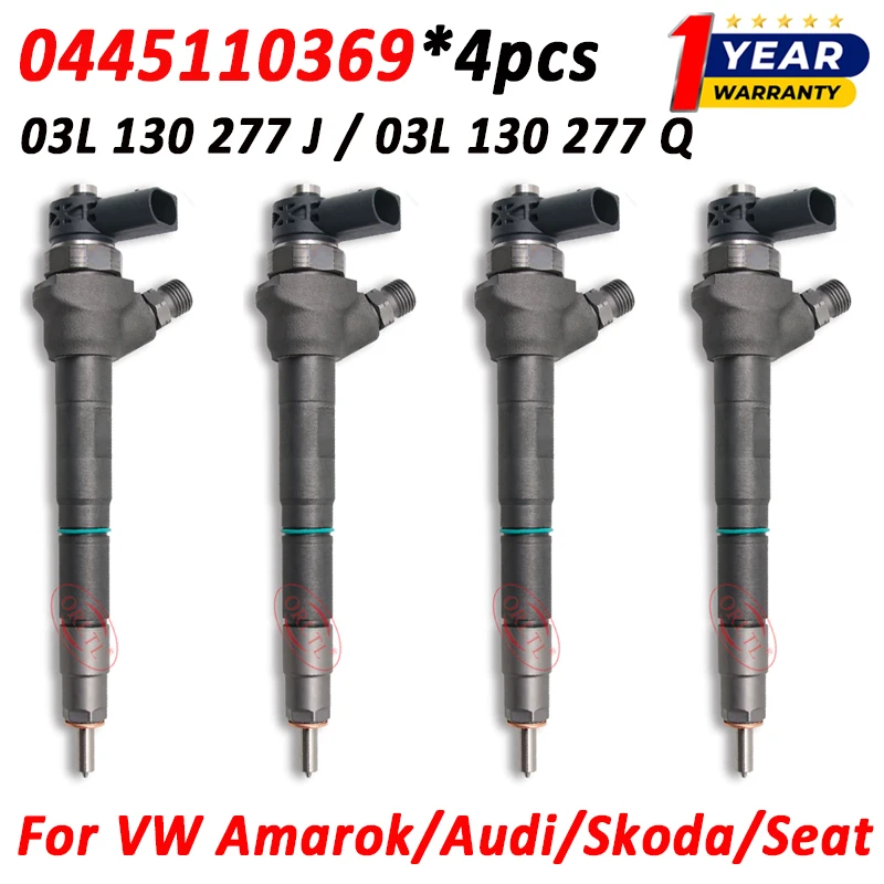 

4pcs 0445110369 Diesel Injector 03L130277J 03L130277Q Fuel Nozzle 03L130855CX for VW Amarok Audi Skoda Seat 2.0 d