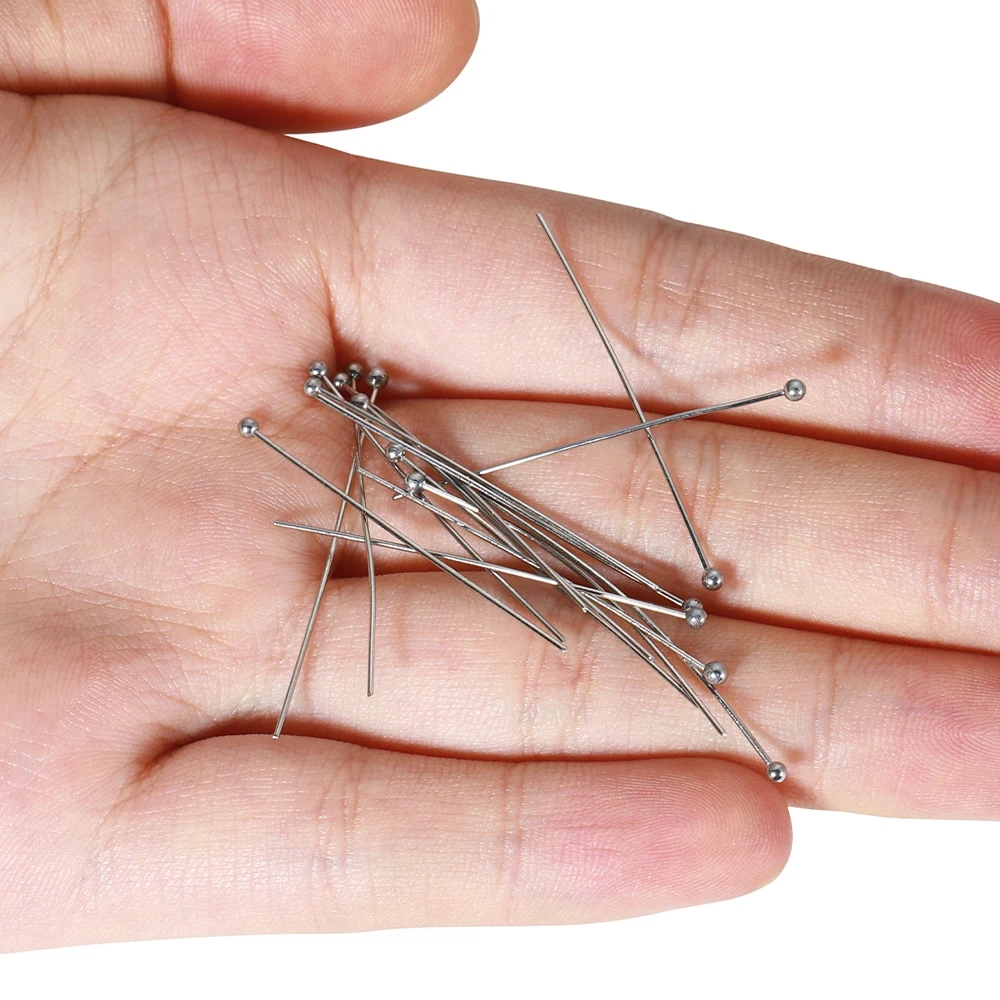 50pcs Stainless Steel Round Ball Pins for Bead Threading DIY Bead Pendants Earrings Bracelets Necklaces Jewelry Accessories