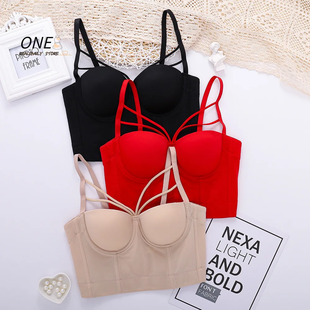 New Bodice Summer Top Sleeveless Short Sexy Female Push Up Crop Top Women Harajuku Off Shoulder Solid Camis with Built In Bra