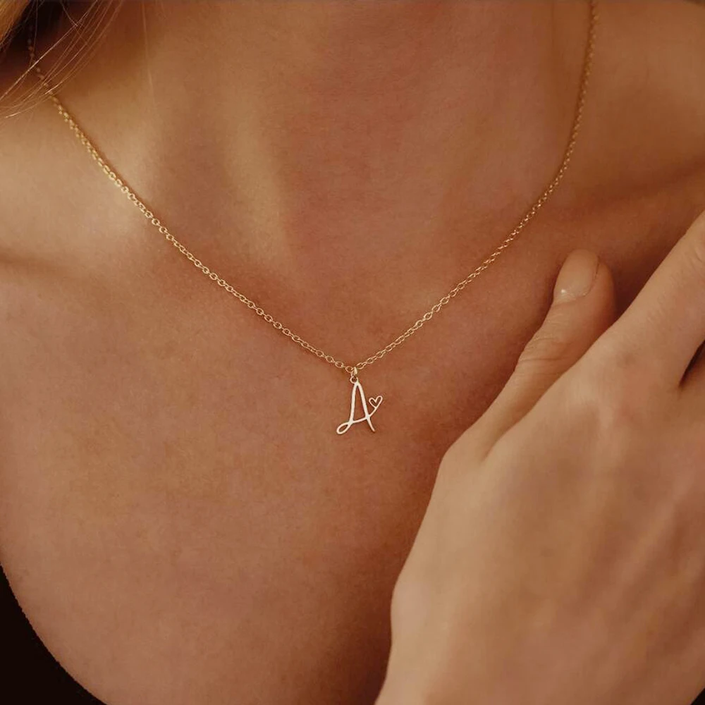 Charms Heart Initial Necklaces for Women,Gold Plated Letter Pendant Necklace, 26 Capital A-Z Stainless Steel Jewelry