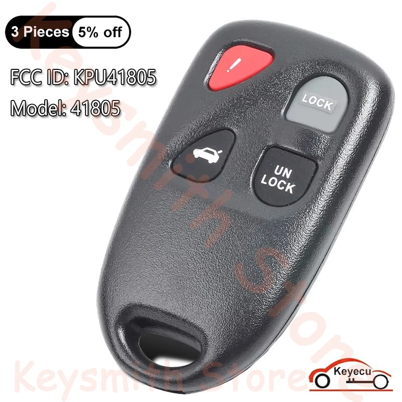 KEYECU 4 Buttons 313.8MHz for Mazda 6 2003 2004 2005 2006 Auto Remote Control Key Fob Replacement Model: 41805 FCC ID: KPU41805
