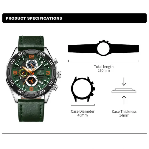 Imagen 2 del producto NAVIFORCE, reloj de cuarzo para hombre, marca superior Original, correa de cuero, reloj de pulsera luminoso resistente al agua con fecha, reloj Masculino 2024