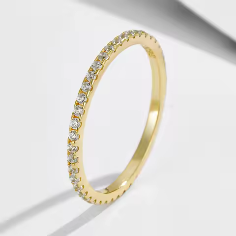 S925 Sterling Silver 14K Gold Plated Full Diamond Ring Elegant Minimalist Luxury Fashionable Versatile Band Ring