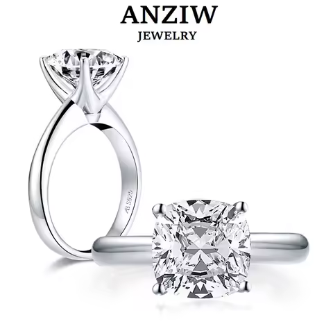 Anziw 925 Sterling Silver 3.0ct Cushion Cut Solitaire Engagement Ring Simulated Diamond Silver Wedding Rings Jewelry For Women