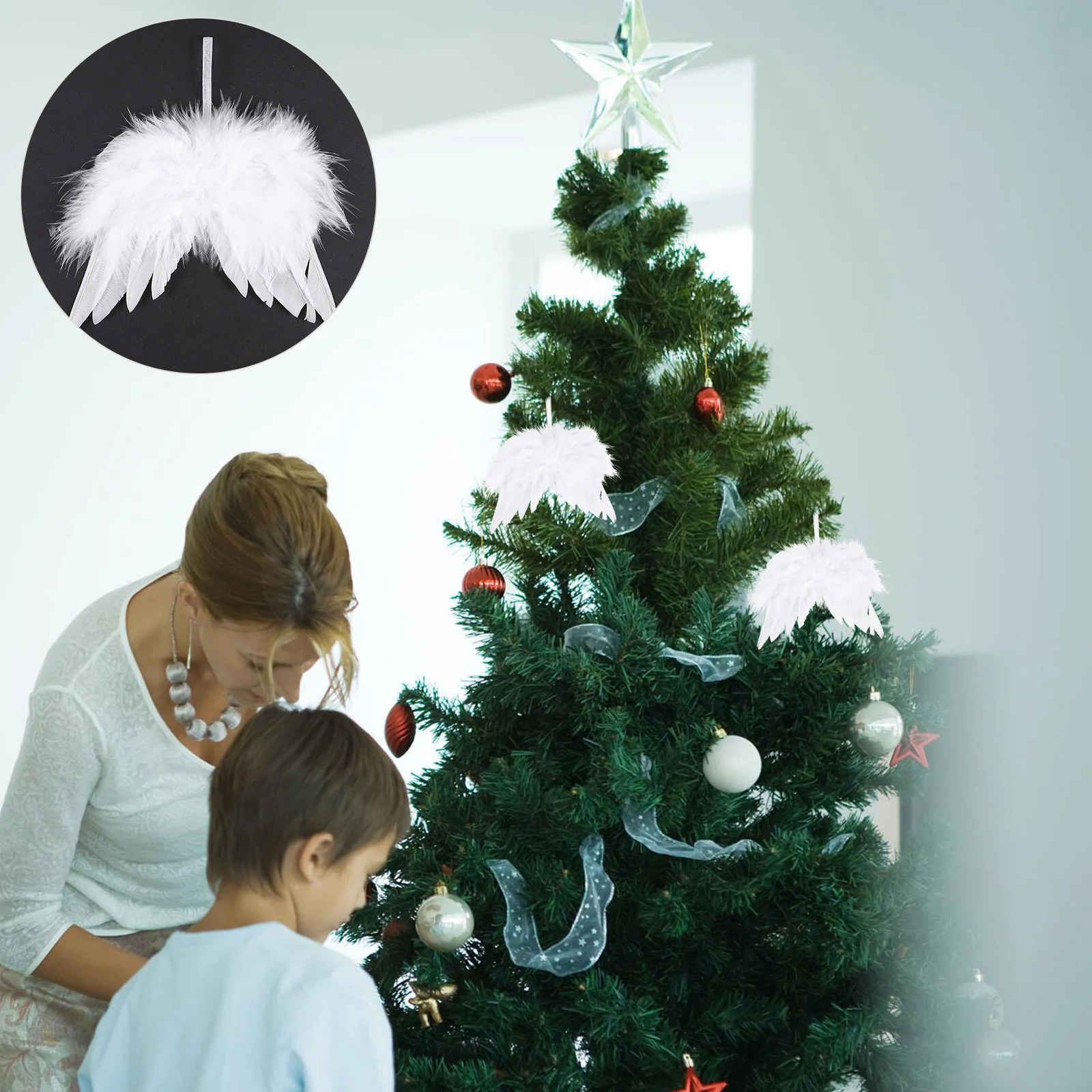 24 Pcs Table Top Christmas Tree Angel Wings Pendant Supplies Hanging Scene Adornment Apparel Festival White Decor Baby