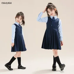 Girls Japanese Shirt Tie Preppy Style Collar Blouse Pleated Dess Kids Toddler Cute Clothes Sets Children Spring School Uniform
