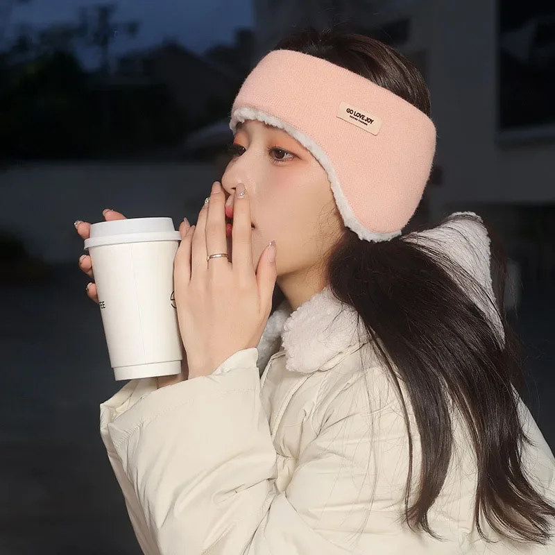 Winter Earmuffs Headwear Anti-cold Warm Thickened Fleece Ear Protection Head Cover Windproof Thermal Knitted Running Headband