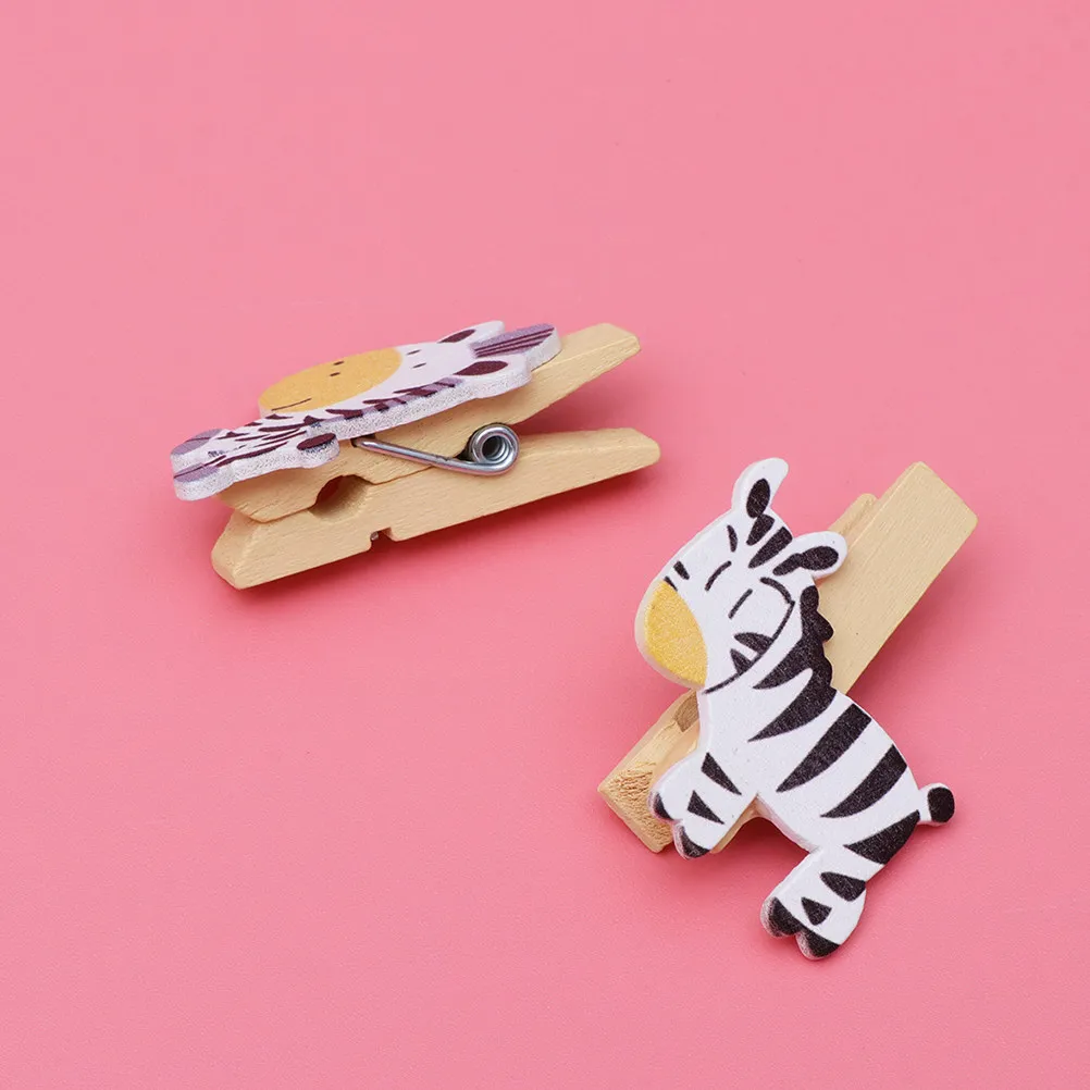 40Pcs Cartoon Zebra Design Wooden Photo Clip Clamp Thickened Craft for DIY Photo Holder Hanging Pictures Cards Decoration