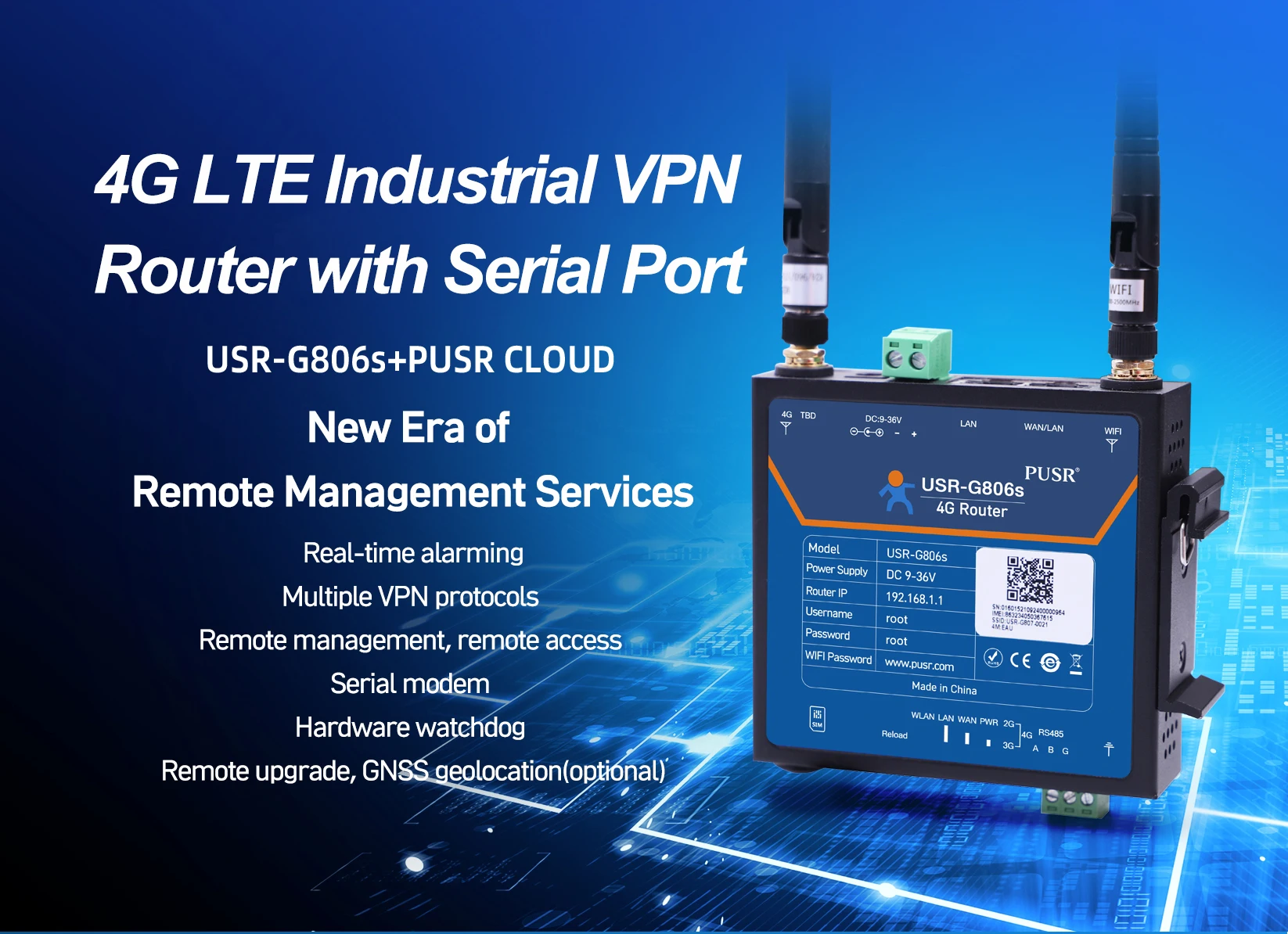 เราเตอร์อุตสาหกรรม USR-G806s 4G LTE WIFI พร้อมพอร์ต RS485 และพอร์ต LAN สองพอร์ต