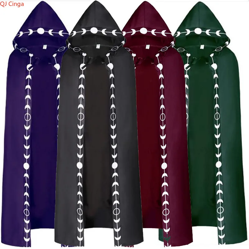 Stylowa męska długa kurtka z kapturem w kolorze czarnym, fioletowy płaszcz w stylu boga śmierci/czarodzieja, niebieski średniowieczny płaszcz w stylu vintage. Dostępny w kolorze czerwonym, zielonym.