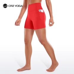 CRZ YOGA-Shorts de motociclista Naked Feeling para mulheres, cintura alta, elastano, 5 em, treino, ioga, ginásio, corrida, bolsos laterais