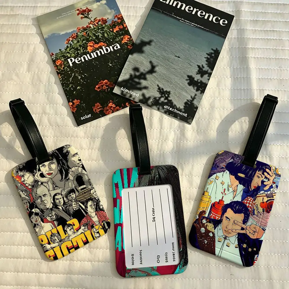 Classic Movie Poster Pulp Fiction PVC Waterproof Luggage Tag Anti lost Information Card Cover For Student Bag Travel Suitcase