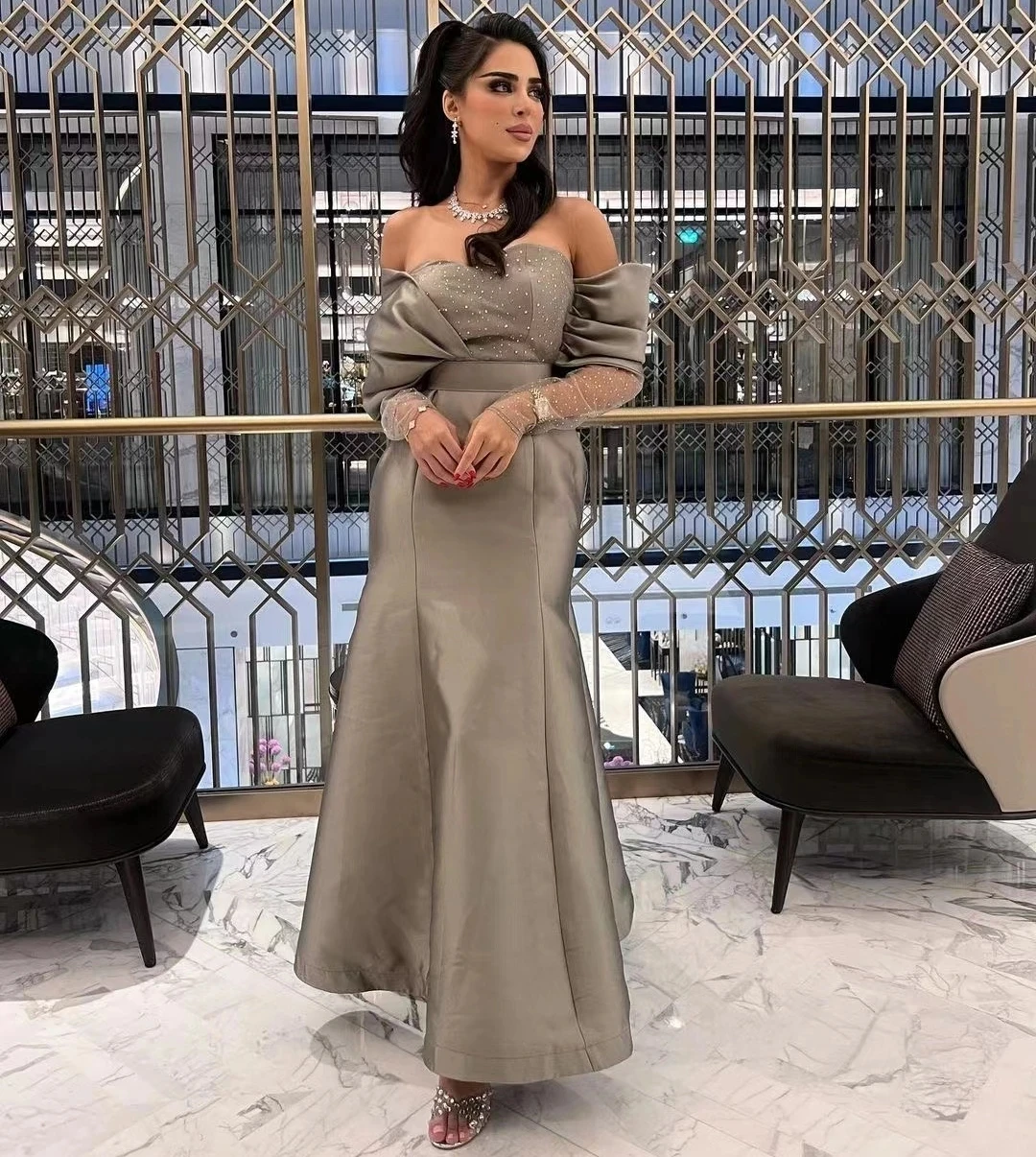 

Flora Dress Mermaid Off Shoulder Evening Dresses Sweetheart Prom Dresses Long Sleeves Zipper Dubai Arab Party Formal Gowns