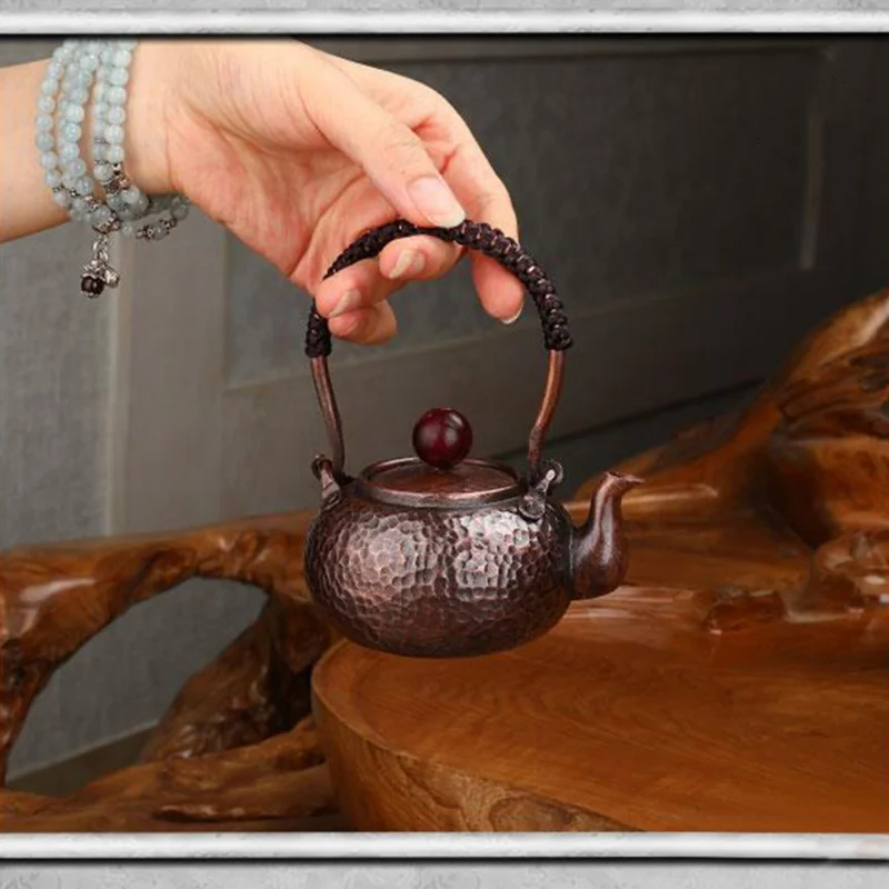 

300/500 ML Handmade Small Copper Pot Vintage Red Copper Teapot Handle Hammer Point Small Bubble Pot Copper Tea Set