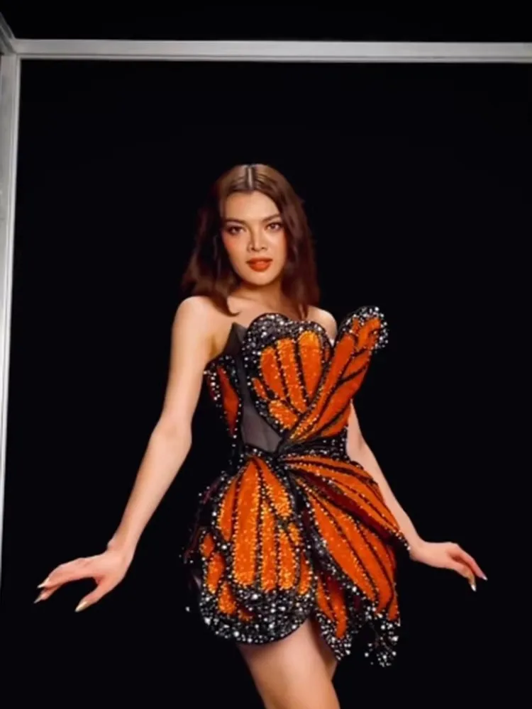 PB Summer O Neck High Waist Creative Butterfly Design MIni Elegant Birthday Dresses Woman Sleeveless Evening Party Vestidos