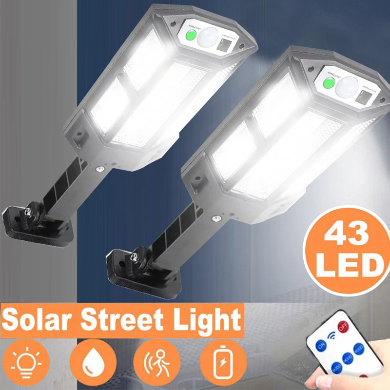 2pcs Solar Street Lights Outdoor, 6500K LED Light Dusk To Dawn, 3 Light Modes, Motion Sensor, Remote Control For Garden Yard