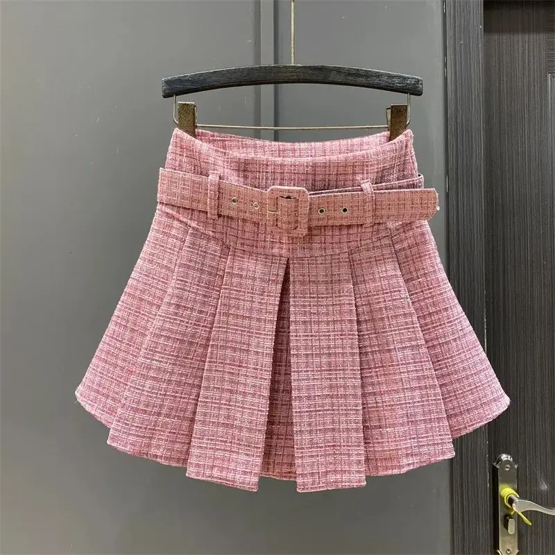 

Pink pleated new anti-light in autumn and winter 2025, high-waisted small fragrant skirt Slight Strech