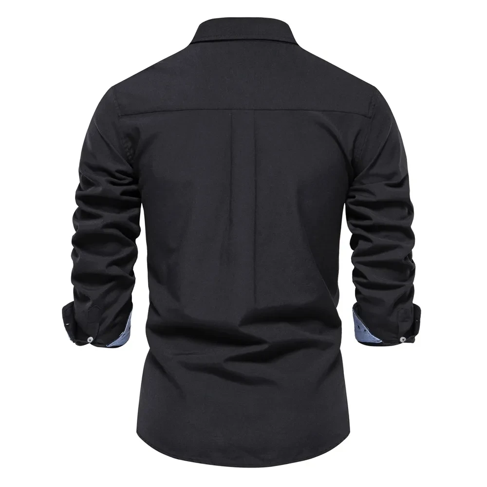 Camisa Oxford de algodão de manga comprida de botão masculino, monocromática, casual, preta, social, de negócio, qualidade, nova, outono, 2023
