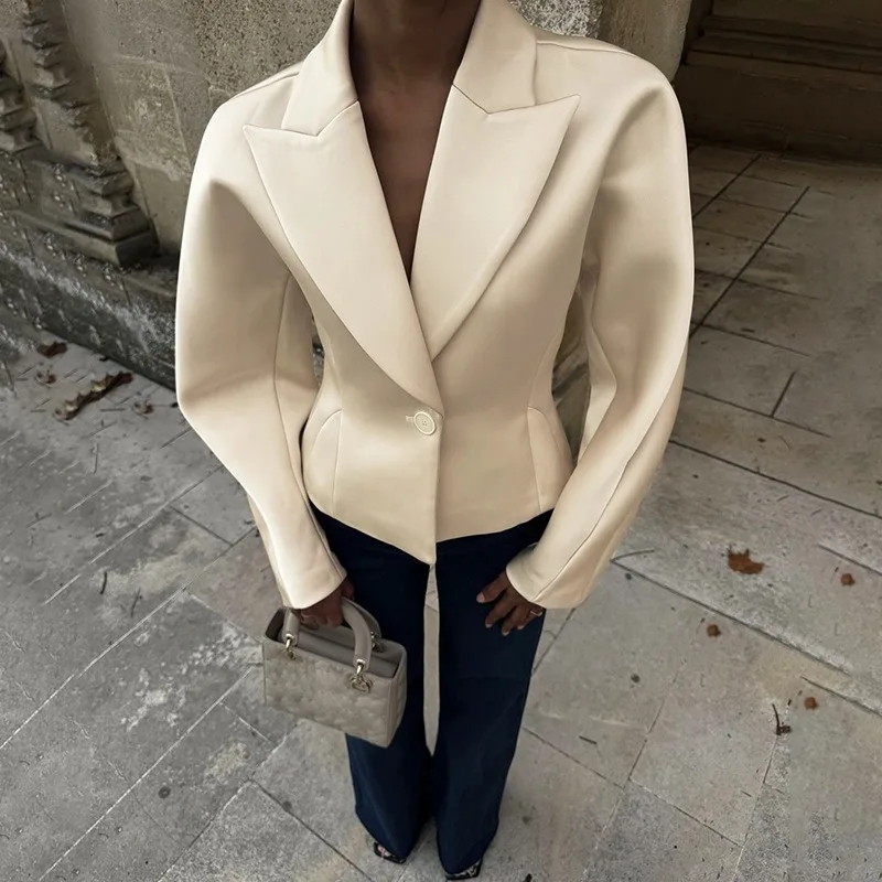 

Talenza Women's Fashion Coats New Deep V Patchwork Collar Solid Jackets 2026 High Street Office Lady Chic Female Outerwear Coats