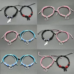 2PCS/Set Fashion Friendship Bracelet Hello Cat Pendant Matching Bracelets Rope Chain Couple Bracelets Lovers Family Sister Gifts