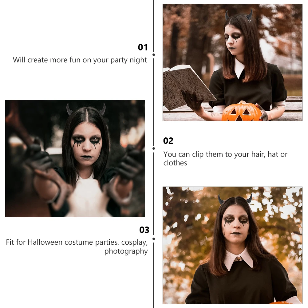 

4pcs Halloween Horn Hair Clips Glitter Costume Party Accessories For Kids Adults Cosplay Festival Hairpin Props