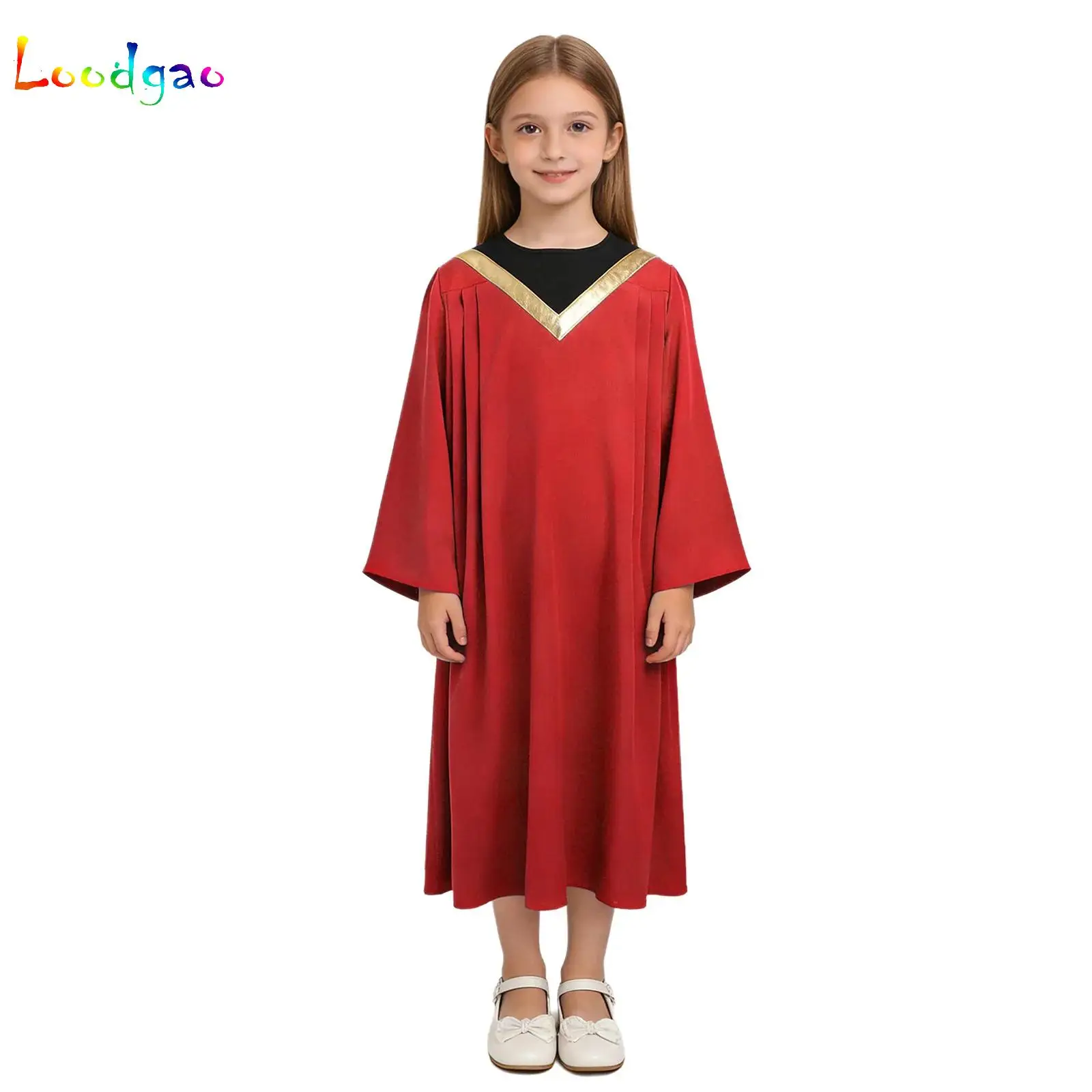 

Unisex Metallic Choir Robes for Church Graduation Gown Performance Costume Long Flared Sleeves Stole Festival Party Boys Girls