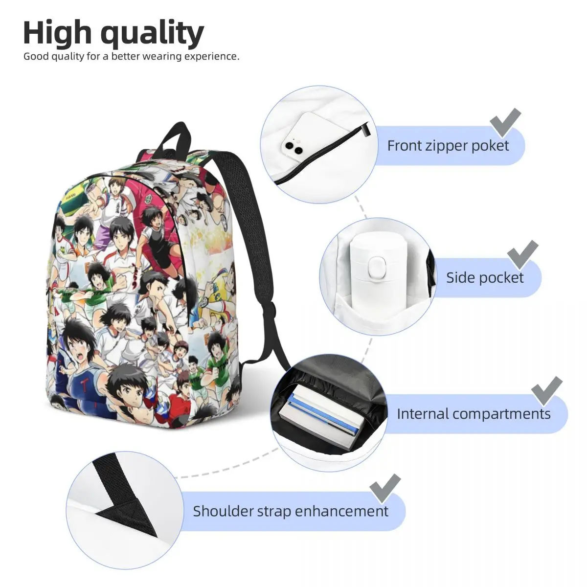 Captain Tsubasa Anime Backpack Middle High College School Student Football Manga Book Bags Teens Daypack Outdoor