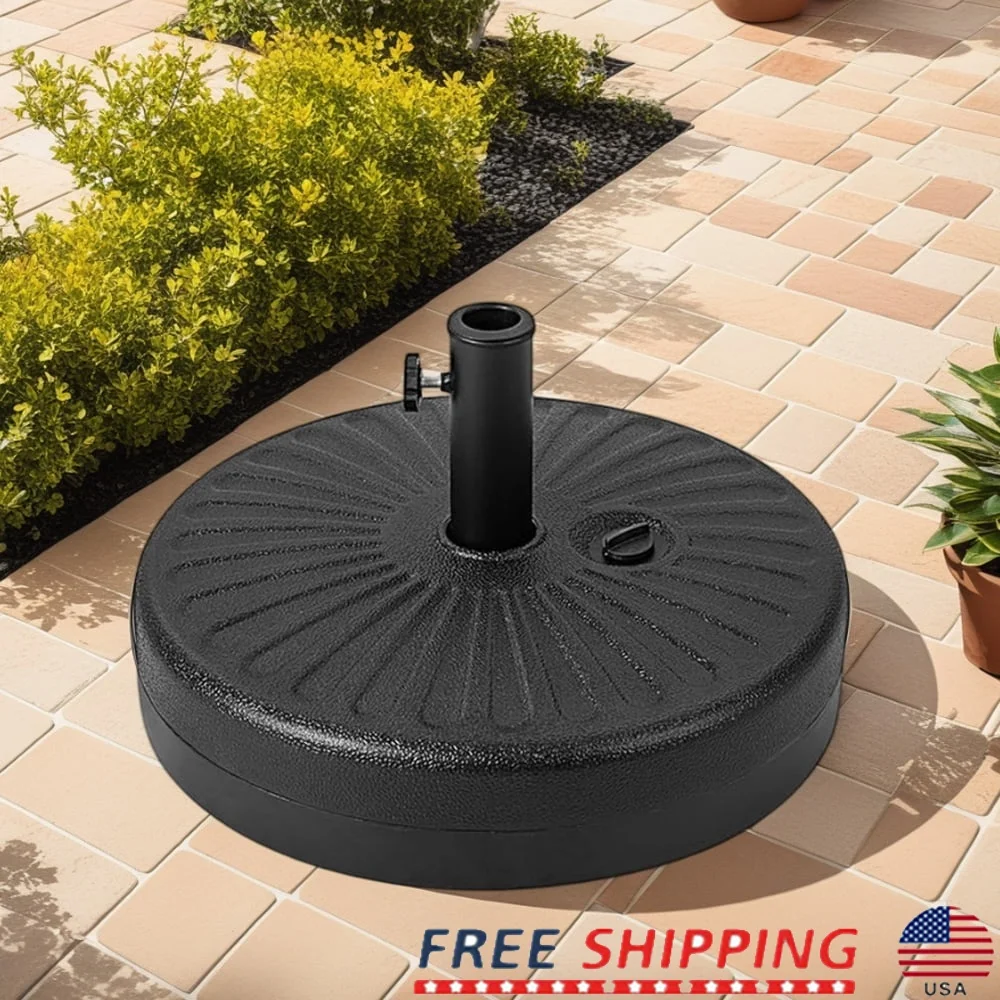 

Heavy Duty Patio Umbrella Base 46 lbs HDPE Fillable Stand Weather Resistant Portable 20 Inch Round Garden Poolside