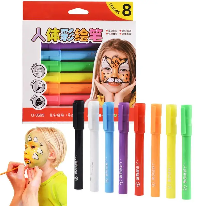 Face Paint Markers Washable Facial Painting Kit Body Paint Sticks Kit 8 Color Face Painting Set For Art Theater Clown Makeup For