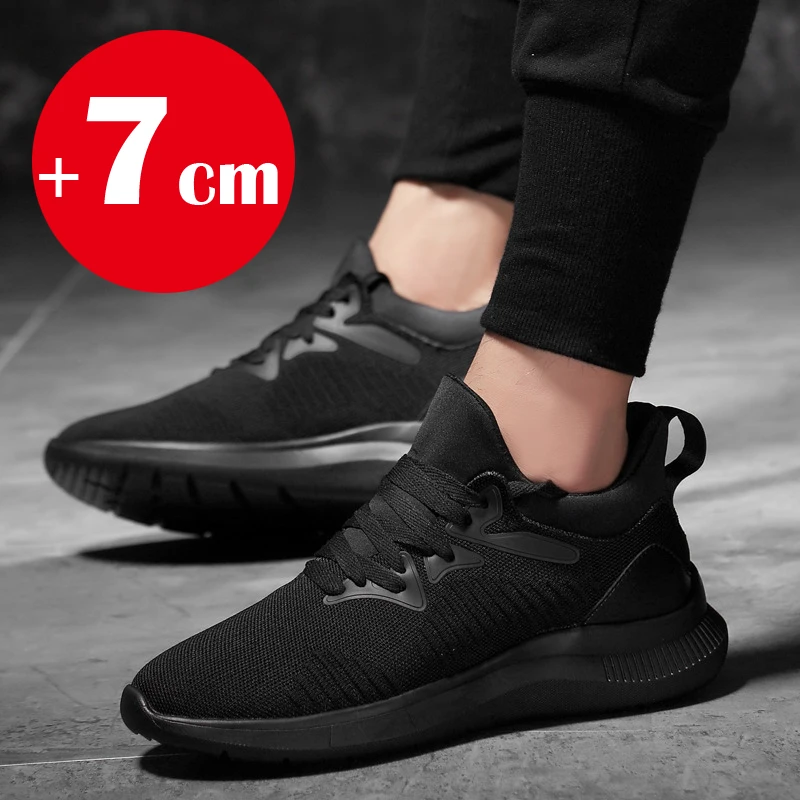 Zapatos de talla grande para hombre con aumento de altura, zapatos negros con elevador de altura de 7 cm, zapatos casuales de malla transpirable, zapatos para caminar