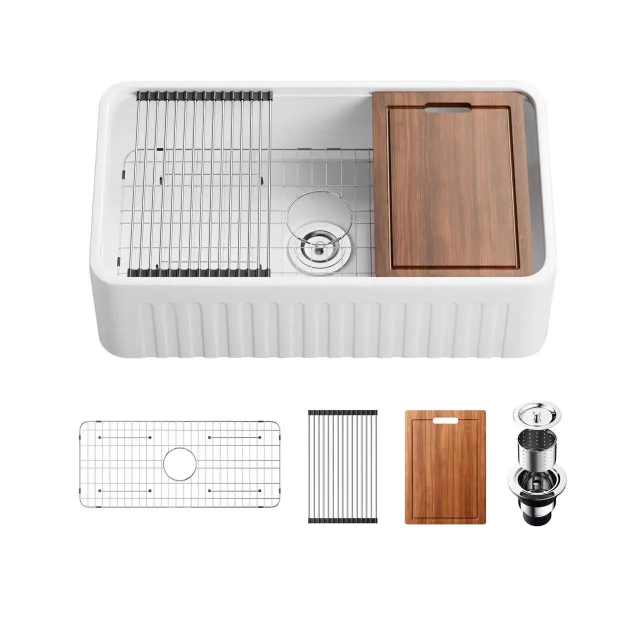 American kitchen ceramic sink vegetable basin retro semi-embedded household large single slot super deep integrated