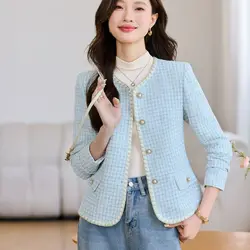 Spring Autumn Women Tweed Coat Women Blazer Short Jacket Elegant Lady Long Sleeve Office Suit Jacket Female Casual Tops Outerwea