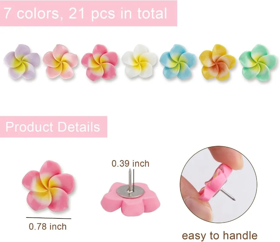 21 PCS Colorful Flower Push Pins Cute Thumb Tacks for Cork Board Map Photo Calendar Cubicle Sccessories for Home Office Supplies image 3