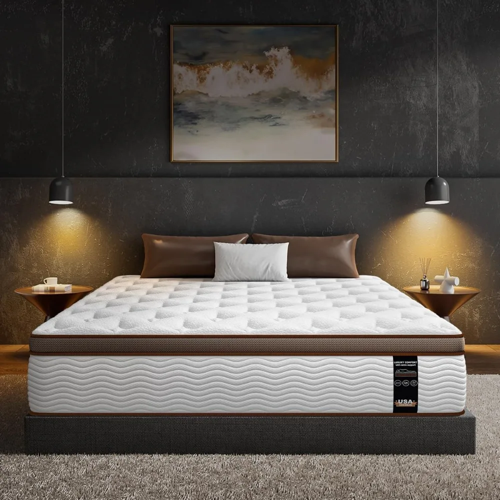 Colchón BedStory King Size - Colchón híbrido de 12 pulgadas con resortes de bolsillo avanzados de 2,0 mm - Soporte espinal óptimo - Alivio del dolor