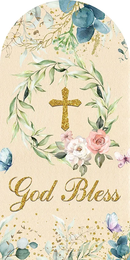 Mehofond Custom God Bless Baptism Mi Bautizo Chiara Wall Cover Arch Background Baby Shower Party Decor Backdrop Photo Doubleside